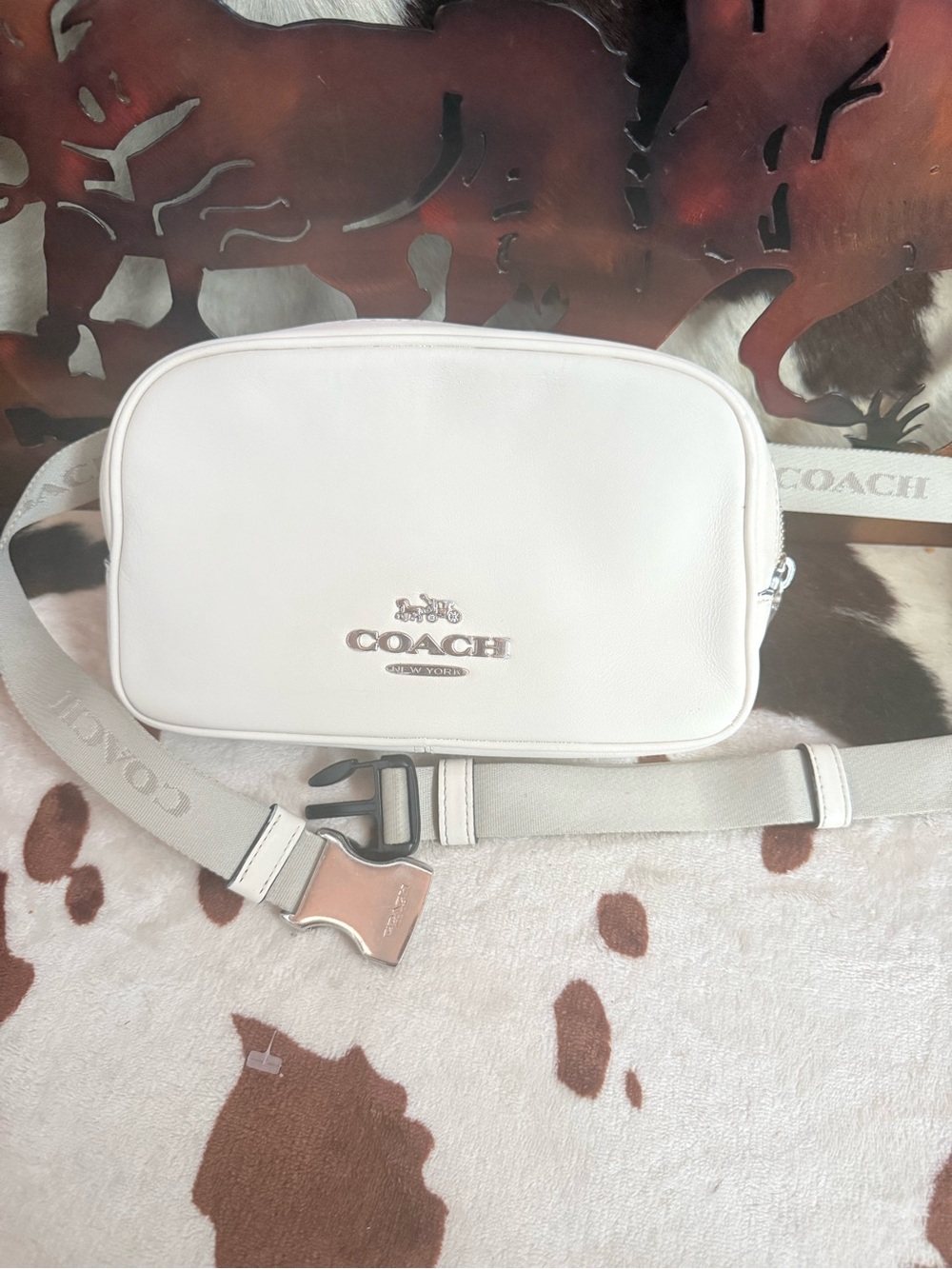 Coach White Leather Belt Bag with Logo Hardware